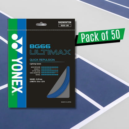 Yonex BG 66 Ultimax Badminton Strings – 0.65mm Gauge, 10m Sets, Pack of 50 (Elite Repulsion & Speed Control) - Best Price online Prokicksports.com