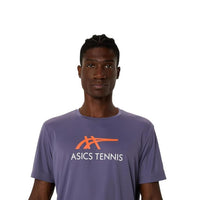 ASICS Men Court Graphic Tee Roundneck T-Shirt – Greyish Purple/Nova Orange | Breathable Sports Graphic Tee - Best Price online Prokicksports.com