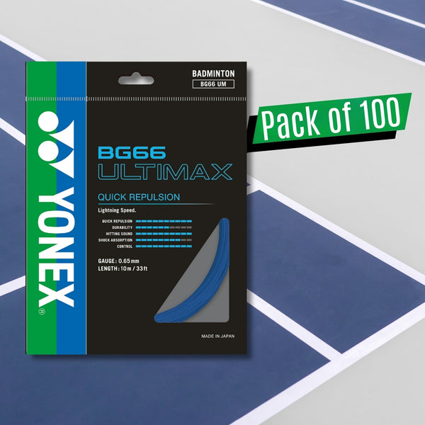 Yonex BG 66 Ultimax Badminton Strings – 0.65mm Gauge, 10m Sets, Pack of 100 (Pro-Level Speed & Precision)