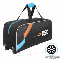 DSC Classic JR Cricket Kit Bag with Wheelie – Black/Blue, Junior Wheelie Cricket Gear Bag with Durable Fabric & Spacious Storage - Best Price online Prokicksports.com