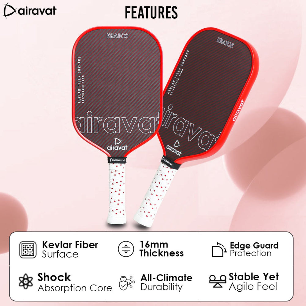 Airavat Kratos 7413 Pickleball Paddle | Power-Oriented Design | Carbon Fiber Face | Polymer Core | USAPA Approved | Lightweight | Bold Red Finish - Best Price online Prokicksports.com