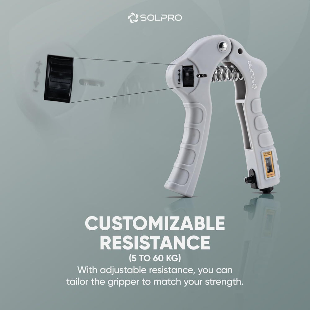 Solpro SHX-052 Grippax Adjustable Hand Grip Strengthener – 5-60kg Resistance, Mechanical Counter, Forearm, Wrist & Finger Exerciser for Men & Women, Home/Gym/Rehab Workouts - Best Price online Prokicksports.com