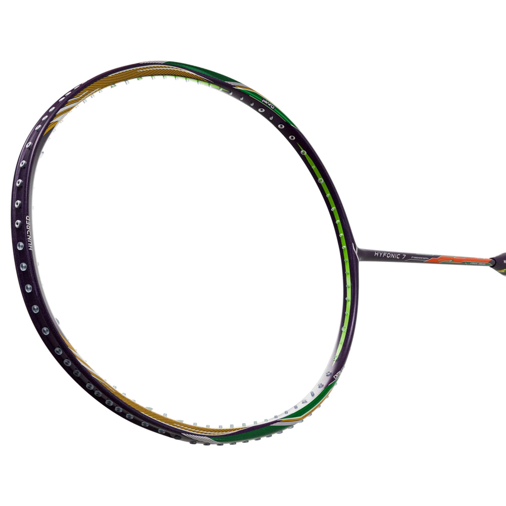 Hundred Hyfonic 7 Unstrung Badminton Racquet – Purple/Green (4U) | Precision Control with Dual Aerodynamic Frame & HyperWeave Carbon - Best Price online Prokicksports.com
