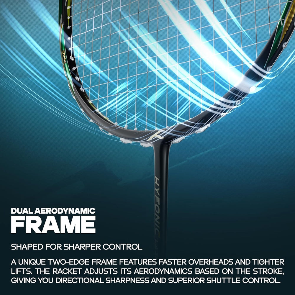 Hundred Hyfonic Lazer Strung Badminton Racquet | Carbon Fibre Frame with Dual Aerodynamic Technology | Precision Control Series - Best Price online Prokicksports.com
