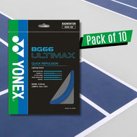 Yonex BG 66 Ultimax Badminton Strings – 0.65mm Gauge, 10m Sets, Pack of 10 (High-Repulsion Control String for Elite Play) - Best Price online Prokicksports.com