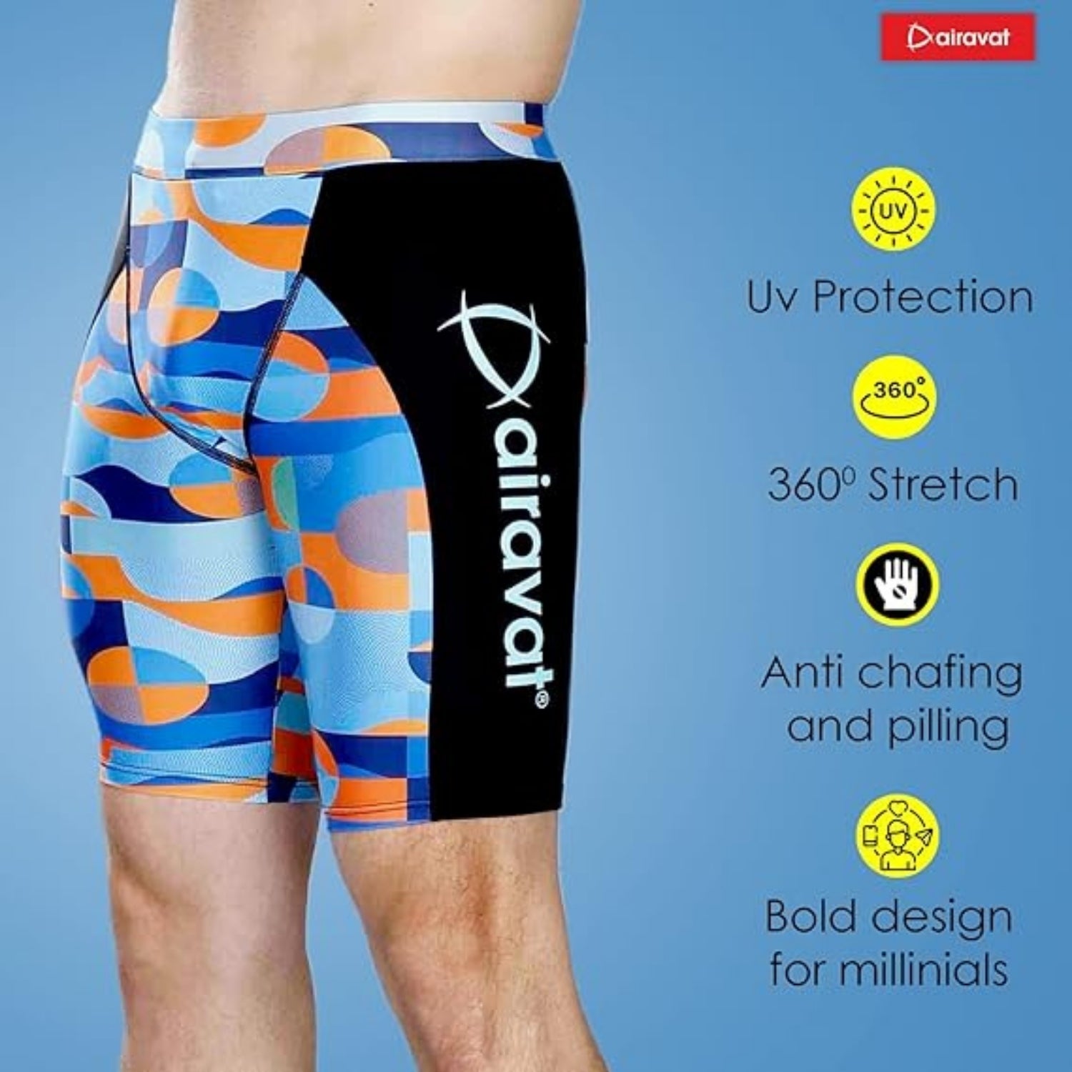 Airavat ORCA 1511 Men's Swimming Jammer – 360° Stretch, UPF50 UV Protection, Anti-Chafe, Quick-Dry Swimwear - Best Price online Prokicksports.com