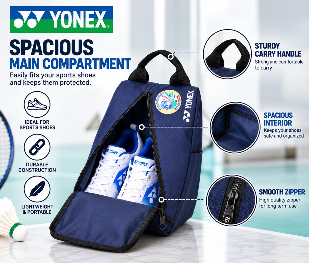 Yonex SUNR 2245 Sports Shoe Bag | Lightweight Polyester Carry Bag, Zippered Main Compartment, Top Carry Handle, Compact Footwear Storage for Badminton, Court & Training Shoes