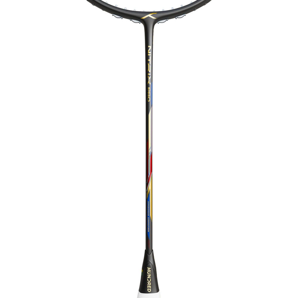 Hundred Nitrix Pro Unstrung Badminton Racquet – Black/Gold | Pro-Level Head-Heavy Power with M46X Carbon Fibre & Slim Shaft - Best Price online Prokicksports.com