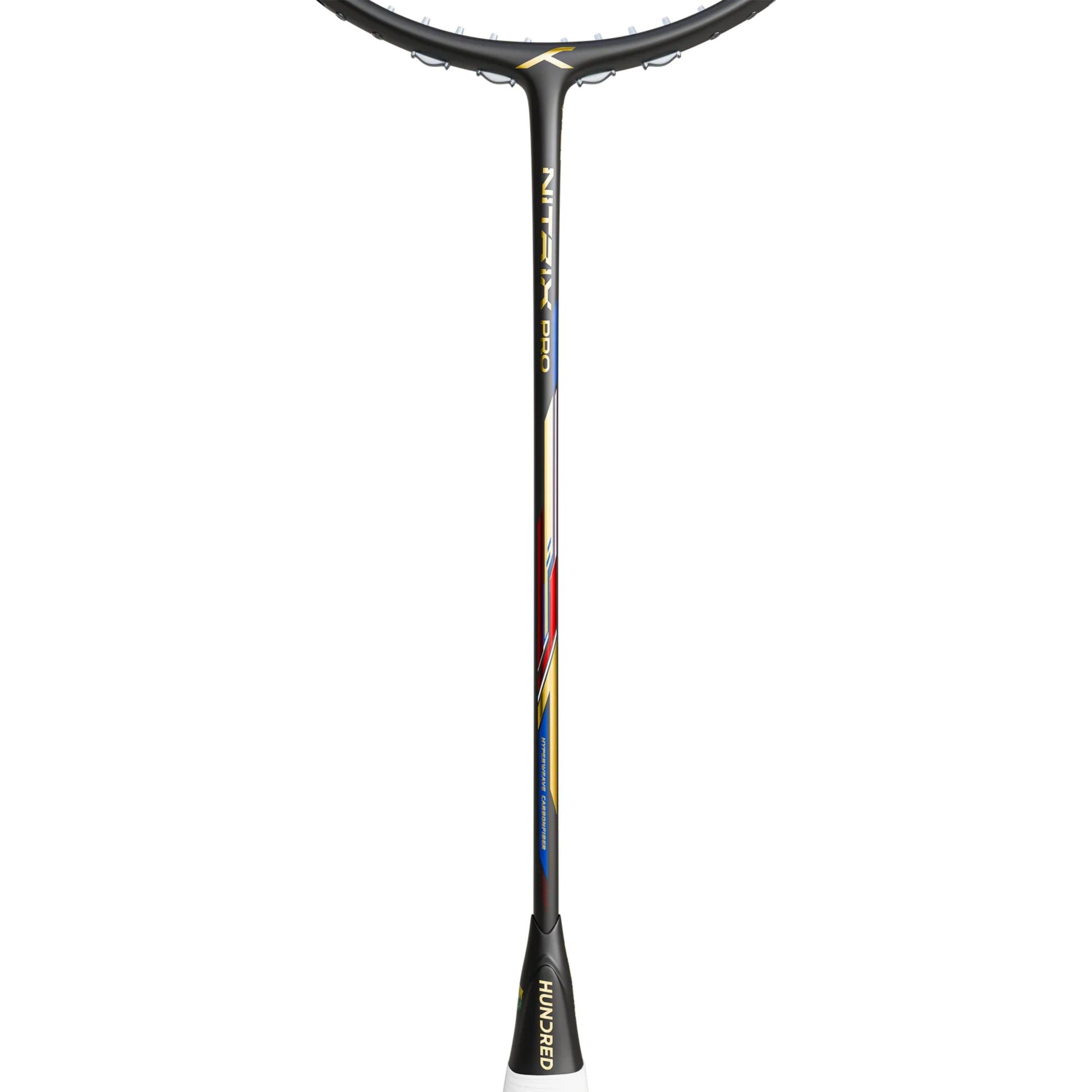 Hundred Nitrix Pro Unstrung Badminton Racquet – Black/Gold | Pro-Level Head-Heavy Power with M46X Carbon Fibre & Slim Shaft - Best Price online Prokicksports.com