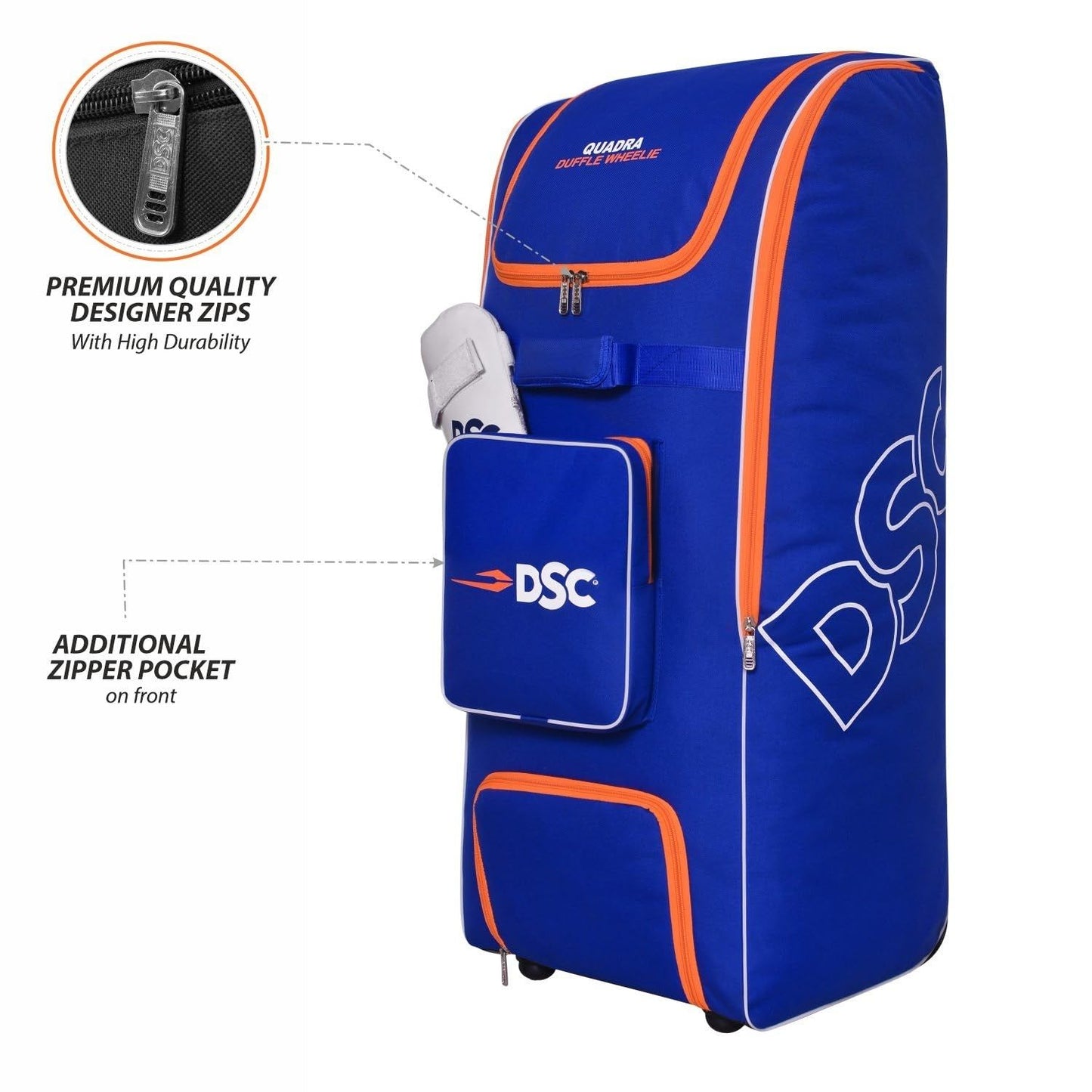 DSC Quadra Duffle Cricket Kit Bag with Wheelie – Royal Blue/Orange, Large Capacity Wheelie Duffle Cricket Gear Bag with Durable Fabric - Best Price online Prokicksports.com