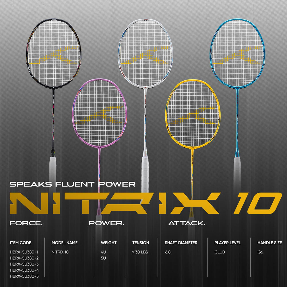 Hundred Nitrix 10 Badminton Racket (Strung) | Head-Heavy Carbon Fiber Attacking Racquet with Full Cover | Max Tension 30 lbs - Best Price online Prokicksports.com