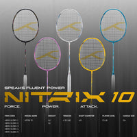 Hundred Nitrix 10 Badminton Racket (Strung) | Head-Heavy Carbon Fiber Attacking Racquet with Full Cover | Max Tension 30 lbs - Best Price online Prokicksports.com
