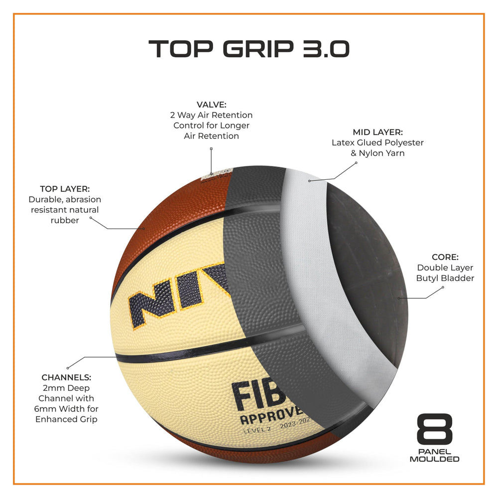 NIVIA Top Grip 3.0 Soft Rubberized Molded Basketball (Size 5, Multicolor)