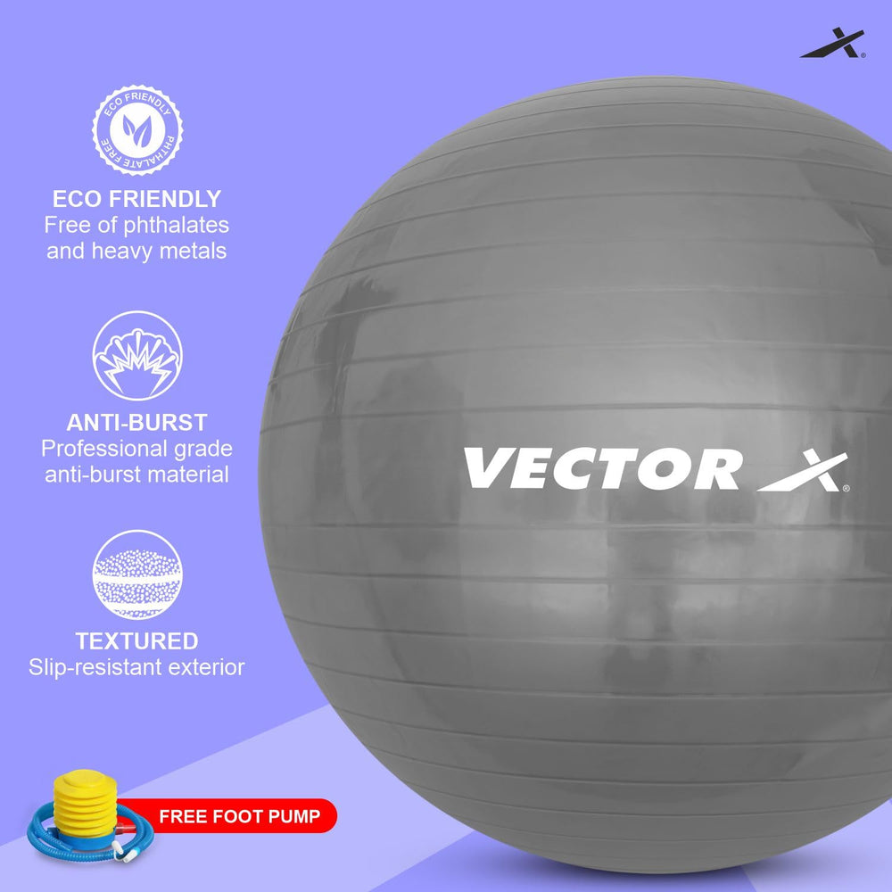 Vector X Unisex Anti Burst Gym Ball With Free Foot Pump | Swiss Exercise & Birthing Ball for Workout & Rehabilitation - Best Price online Prokicksports.com
