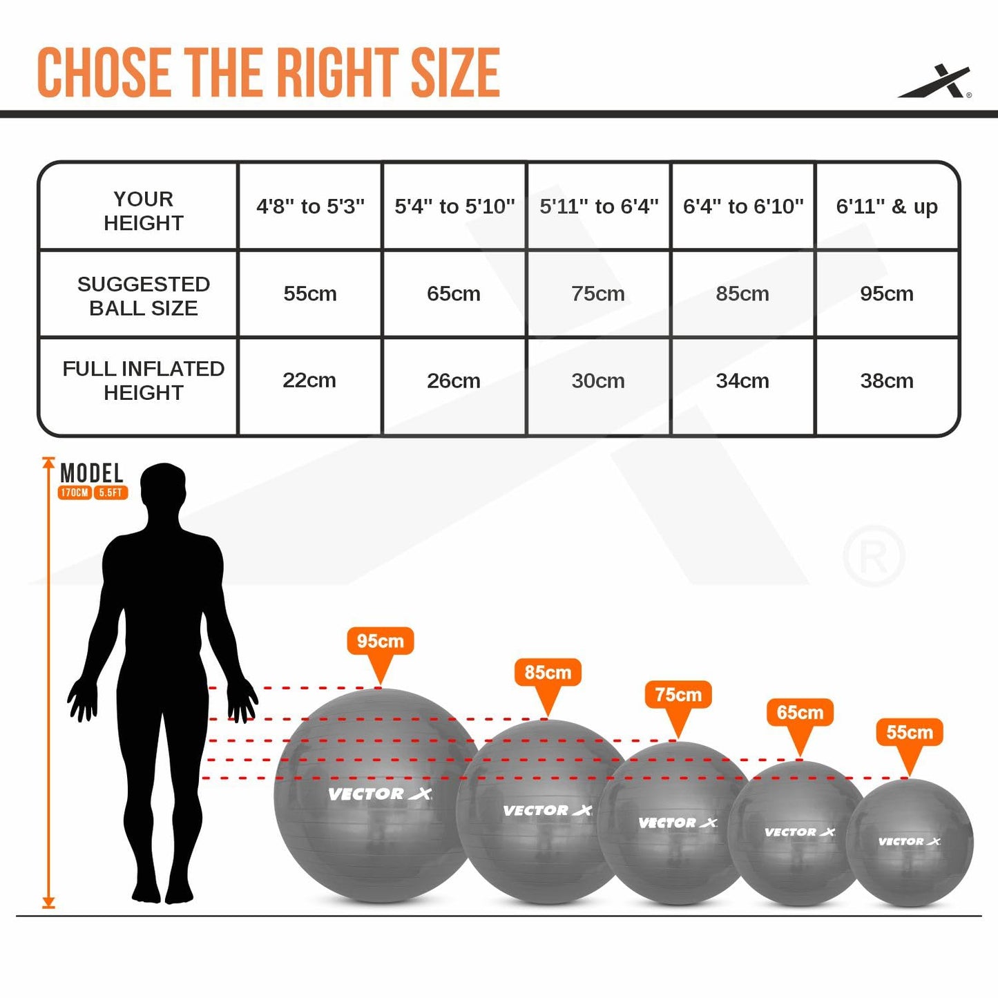 Vector X Unisex Anti Burst Gym Ball With Free Foot Pump | Swiss Exercise & Birthing Ball for Workout & Rehabilitation - Best Price online Prokicksports.com