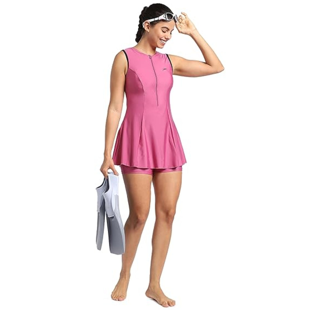 Speedo AF Closedback Swimdress, Hot Mauve/Black | Modest Swimdress with Chlorine-Resistant Fabric & Comfortable Fit - Best Price online Prokicksports.com