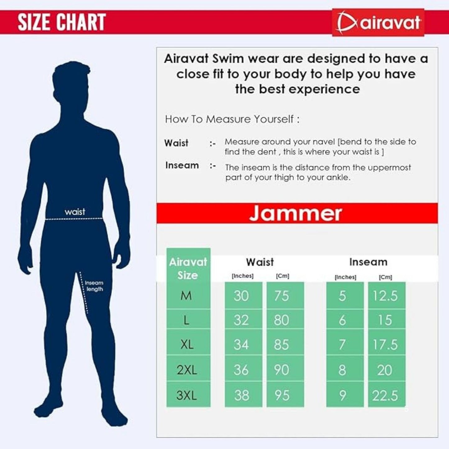 Airavat Surf 1505 Men's Swimming Jammer – Polyester, 360° Stretch, UV Protection, Anti-Chafe, Chlorine Resistant - Best Price online Prokicksports.com