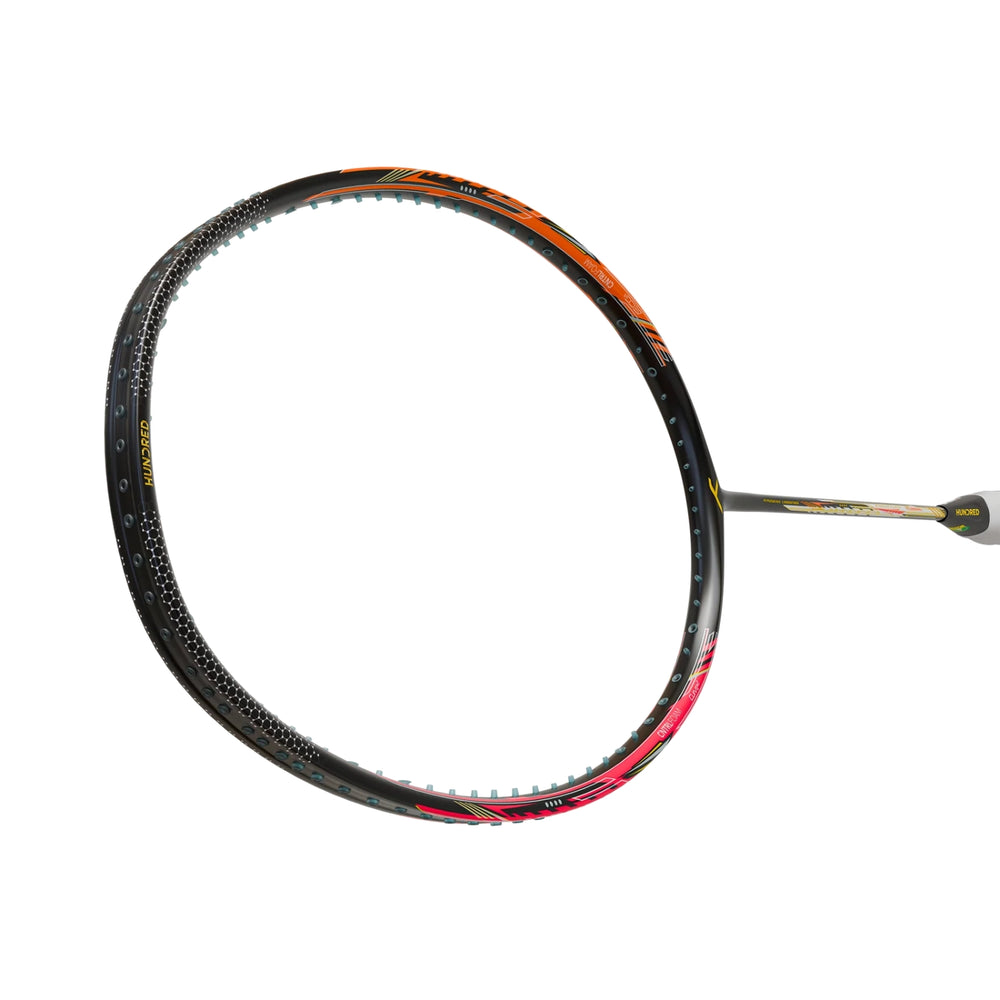 HUNDRED Flareon 700 Unstrung Badminton Racquet, Black/Orange/Pink (3U & 4U) | Hyperweave Carbon Fibre Frame with CNTRL Foam | Speed & All-Round Control - Best Price online Prokicksports.com