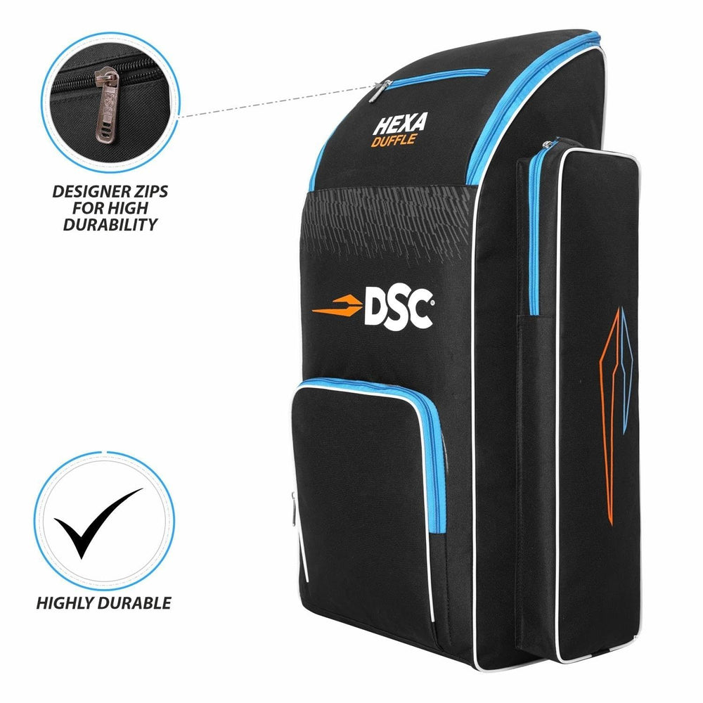 DSC Hexa Cricket Kit Bag – Black/Blue, Premium Large Capacity Cricket Gear Bag with Durable Fabric & Multi-Compartment Storage - Best Price online Prokicksports.com
