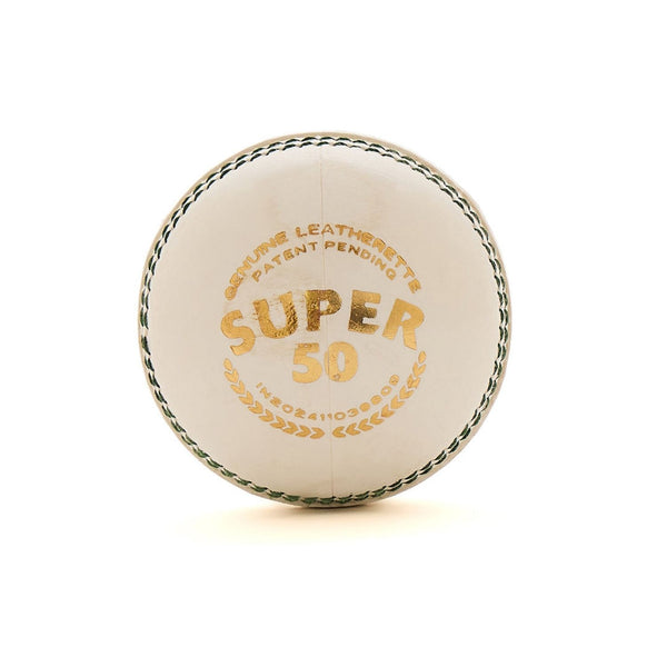 SG Super 50 Cricket Leather Ball, White – Adult, Alum‑Tanned 2‑Piece Match & Practice Ball (Pack of 12)