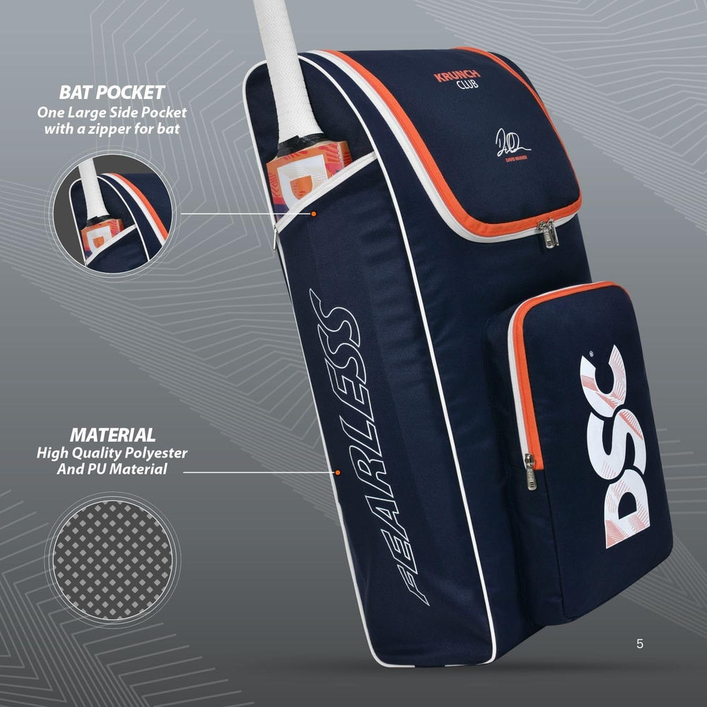 DSC Krunch Club Cricket Kitbag, Navy – Medium Duffle Kit Bag, Polyester & PU, Full Foam Padding, Front-Top Access, Multiple Pockets - Best Price online Prokicksports.com