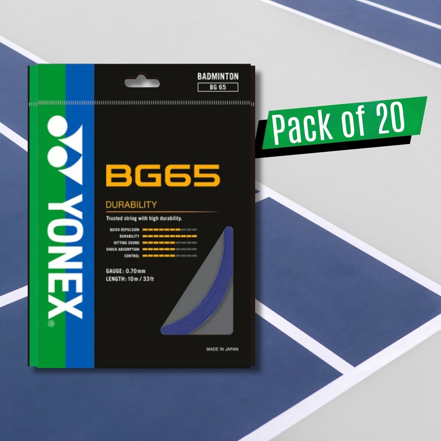 Yonex BG 65 Badminton Strings – 0.70mm Gauge, 10 m Sets, Pack of 20 (Durable All‑Round Performance) - Best Price online Prokicksports.com