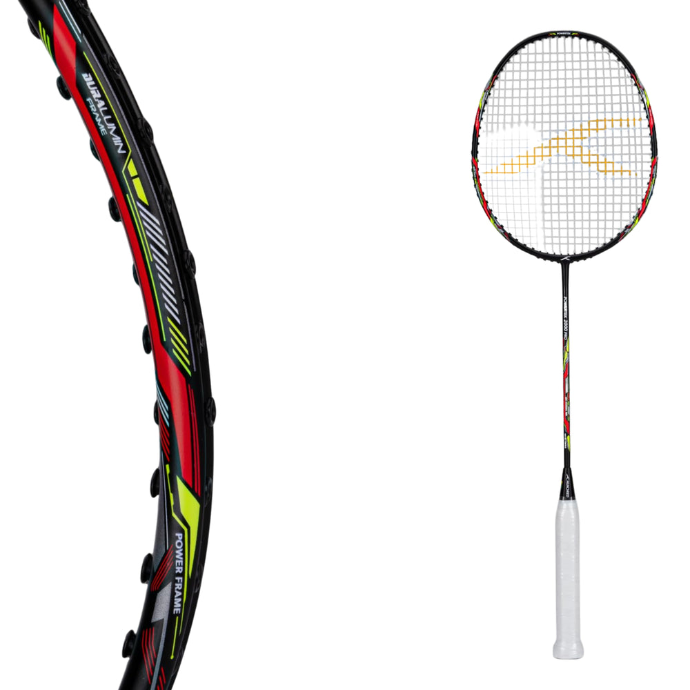 HUNDRED Powertek 2000 Pro Strung Badminton Racquet – Black | Head-Heavy Power Racquet with Carbon Graphite Shaft & Curve² Frame - Best Price online Prokicksports.com