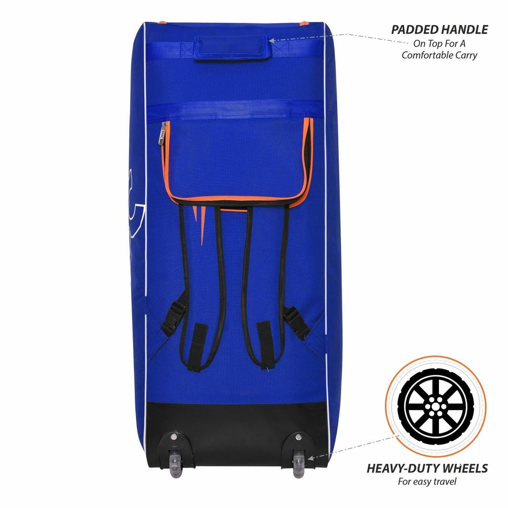 DSC Quadra Duffle Cricket Kit Bag with Wheelie – Royal Blue/Orange, Large Capacity Wheelie Duffle Cricket Gear Bag with Durable Fabric - Best Price online Prokicksports.com