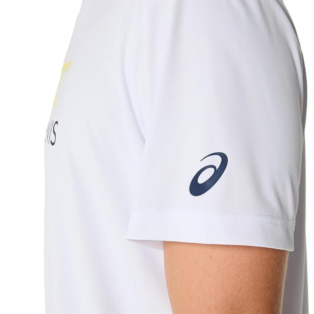 ASICS Men Court Graphic Tee Roundneck T-Shirt for Men – Brilliant White/Huddle Yellow | Breathable Sports Graphic Tee - Best Price online Prokicksports.com