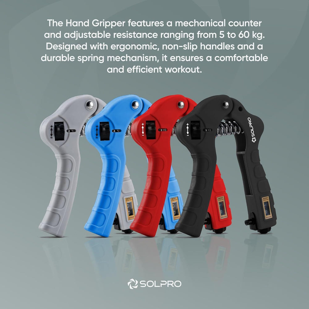Solpro SHX-052 Grippax Adjustable Hand Grip Strengthener – 5-60kg Resistance, Mechanical Counter, Forearm, Wrist & Finger Exerciser for Men & Women, Home/Gym/Rehab Workouts - Best Price online Prokicksports.com