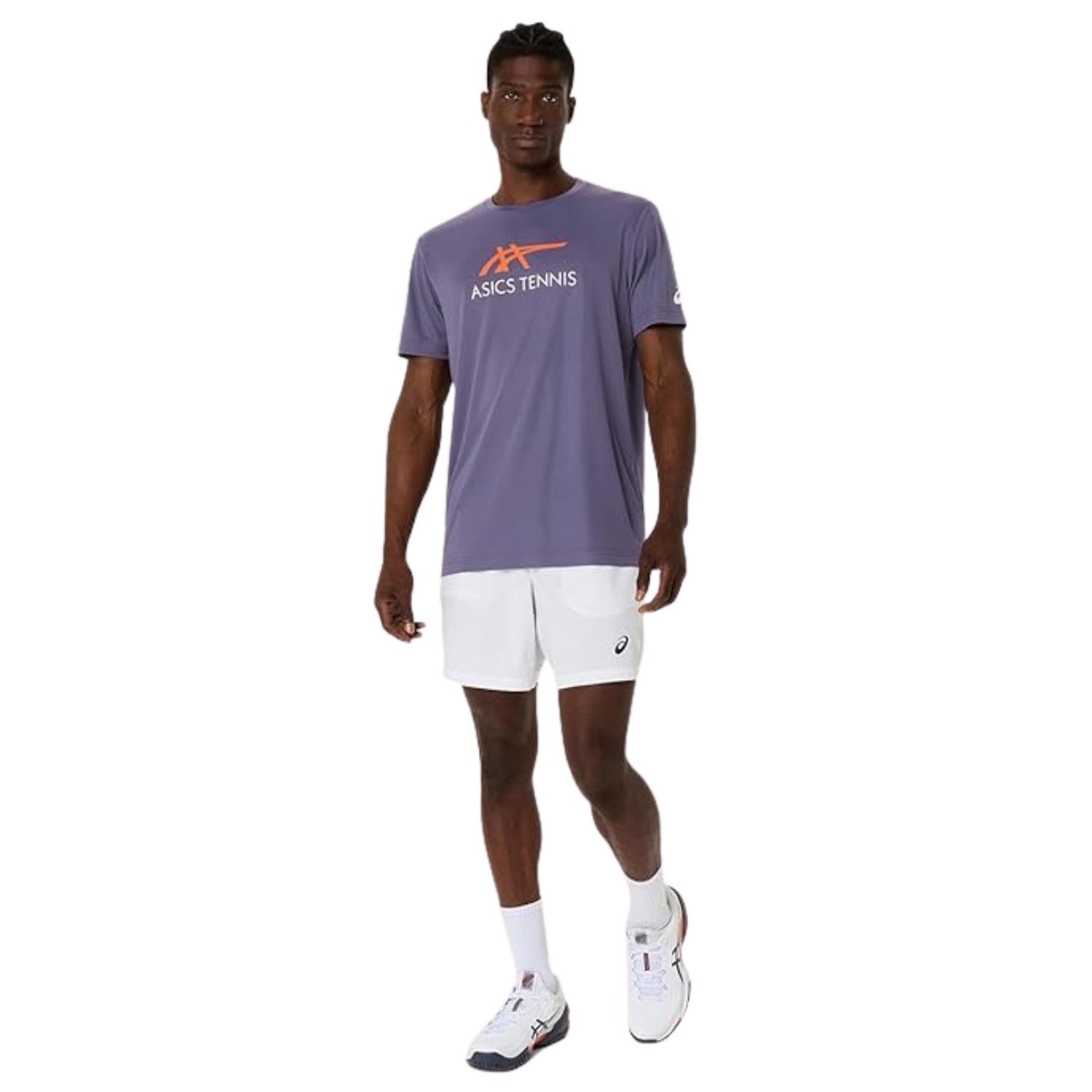 ASICS Men Court Graphic Tee Roundneck T-Shirt – Greyish Purple/Nova Orange | Breathable Sports Graphic Tee - Best Price online Prokicksports.com