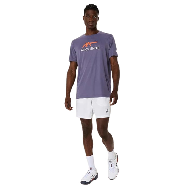 ASICS Men Court Graphic Tee Roundneck T-Shirt – Greyish Purple/Nova Orange | Breathable Sports Graphic Tee
