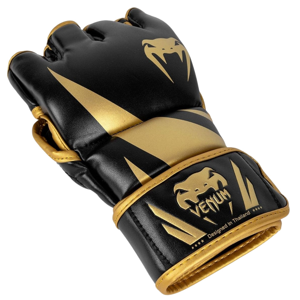 Venum Challenger 2.0 MMA Gloves | Open Palm Training Gloves with High Density Padding & Secure Wrist Strap | Black/Gold - Best Price online Prokicksports.com