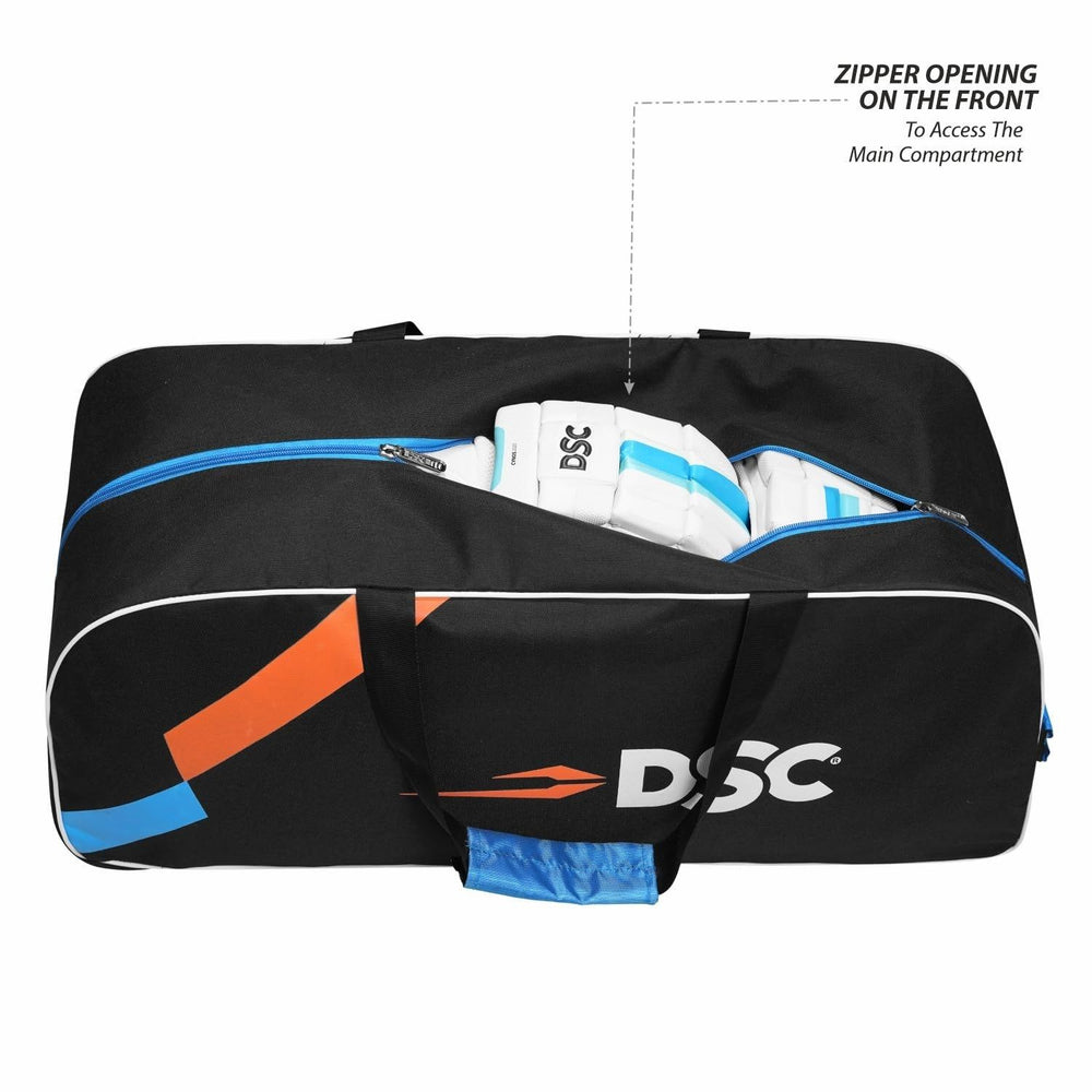 DSC Classic JR Cricket Kit Bag with Wheelie – Black/Blue, Junior Wheelie Cricket Gear Bag with Durable Fabric & Spacious Storage - Best Price online Prokicksports.com