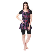 TYR Primrose Women Swimming Frocksuit, Black/Purple | Elegant Swimdress with Comfortable Fit & Chlorine-Resistant Fabric - Best Price online Prokicksports.com