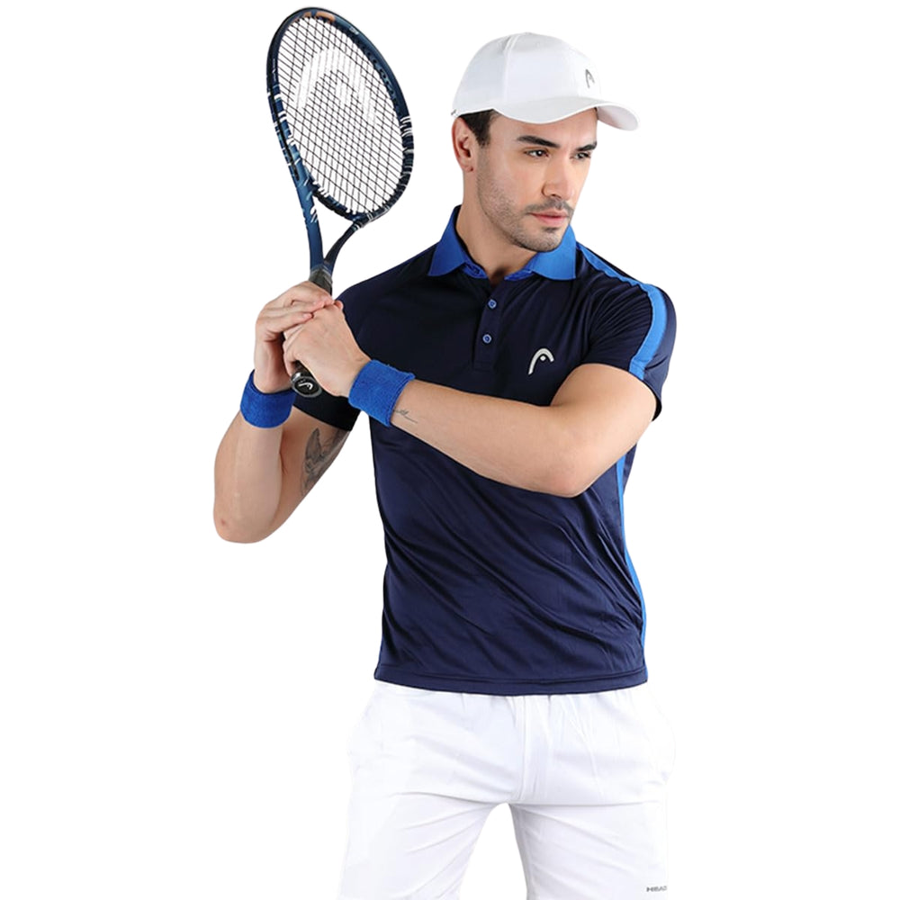 HEAD HCD 378 Polo Men's Collar Neck T-Shirt - 100% Polyester, Navy/Royal Blue | Lightweight Sports Polo with Breathable Quick-Dry Fabric - Best Price online Prokicksports.com