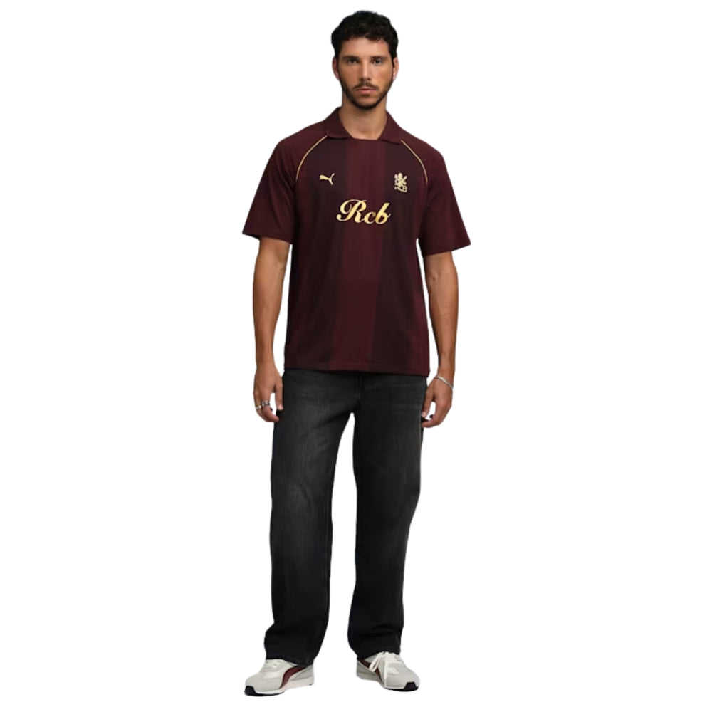 PUMA x RCB Striper Polo II Polo T-Shirt for Men | Classic Collar with Button Placket, Knitted Fabric & Official RCB Branding - Best Price online Prokicksports.com