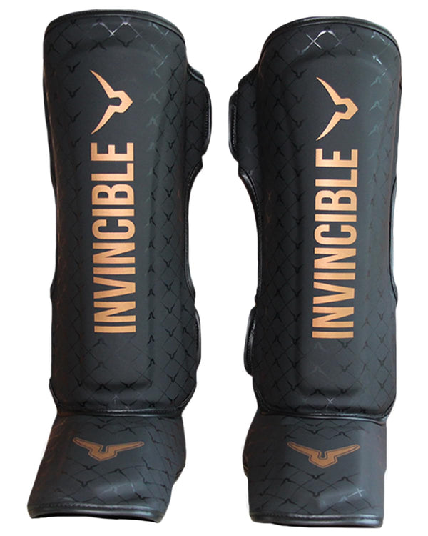 Invincible Combat Shin Guard | 100% PU Construction | Curved Ergonomic Design | Premium Protection for Muay Thai, Kickboxing & MMA
