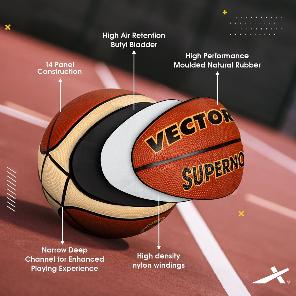 Vector X Supernova 14 Panel Rubber Basketball (Brick Brown) | All-Weather Indoor & Outdoor Basketball