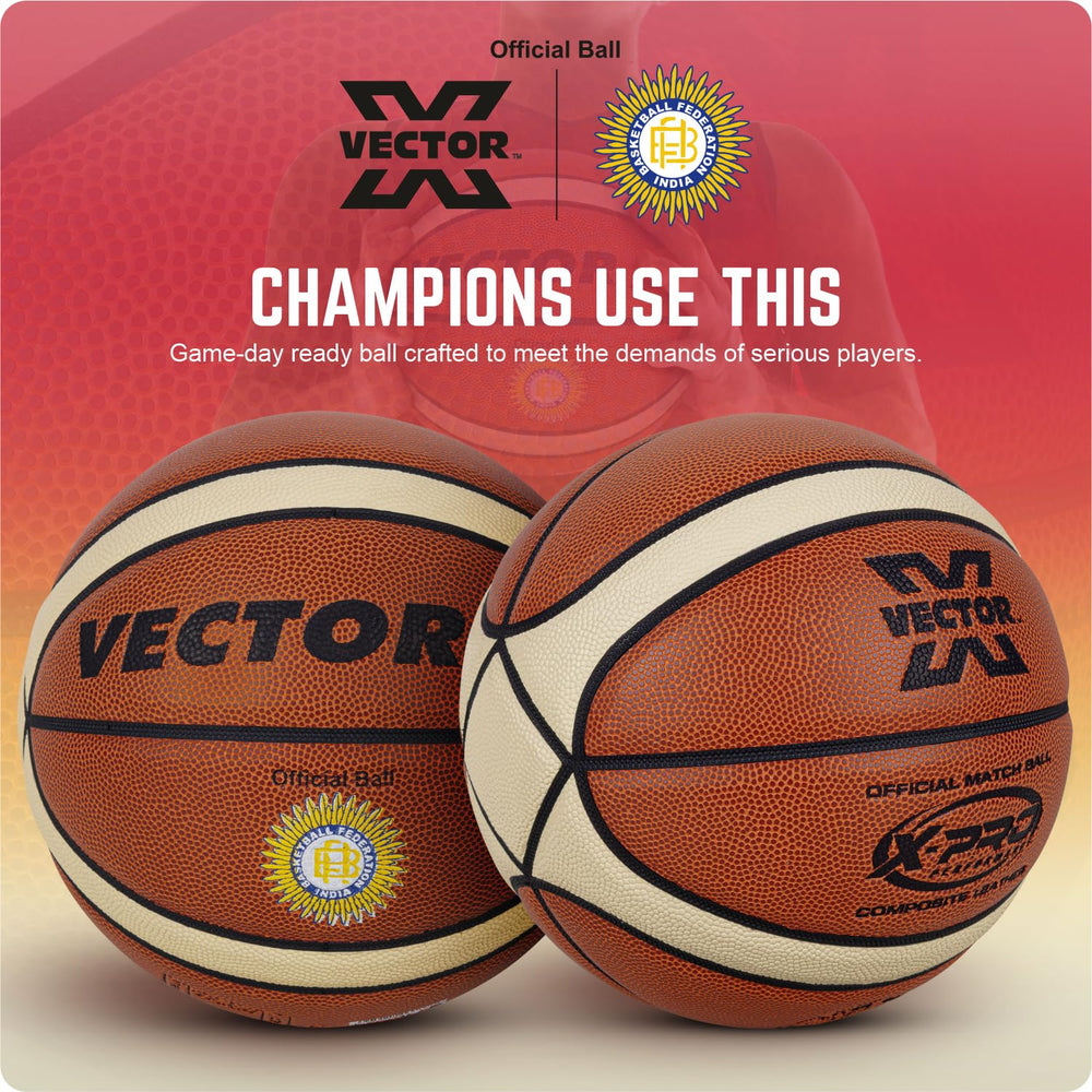 Vector X X-Pro 14 Panel Premium PU Basketball (Brown/Dual Tone) | Official BFI Approved Match & Training Basketball