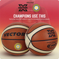 Vector X X-Pro 14 Panel Premium PU Basketball (Brown/Dual Tone) | Official BFI Approved Match & Training Basketball