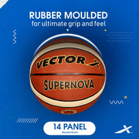 Vector X Supernova 14 Panel Rubber Basketball (Brick Brown) | All-Weather Indoor & Outdoor Basketball