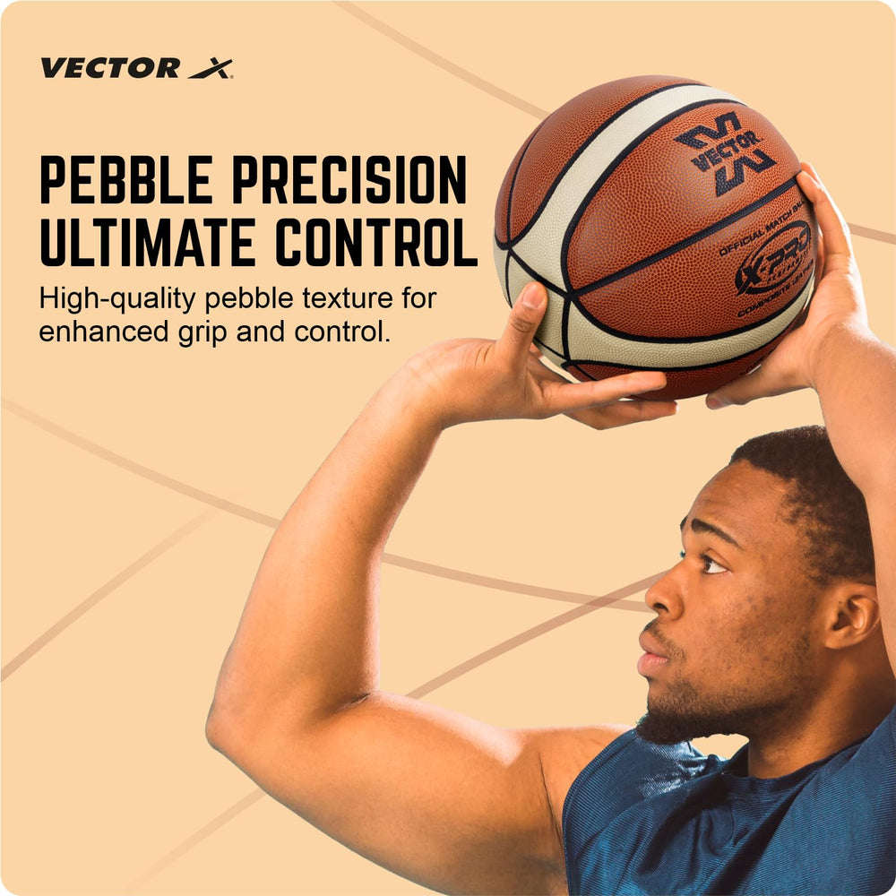 Vector X X-Pro 14 Panel Premium PU Basketball (Brown/Dual Tone) | Official BFI Approved Match & Training Basketball