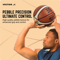 Vector X X-Pro 14 Panel Premium PU Basketball (Brown/Dual Tone) | Official BFI Approved Match & Training Basketball