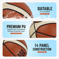 Vector X X-Pro 14 Panel Premium PU Basketball (Brown/Dual Tone) | Official BFI Approved Match & Training Basketball
