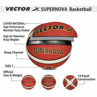 Vector X Supernova 14 Panel Rubber Basketball (Brick Brown) | All-Weather Indoor & Outdoor Basketball