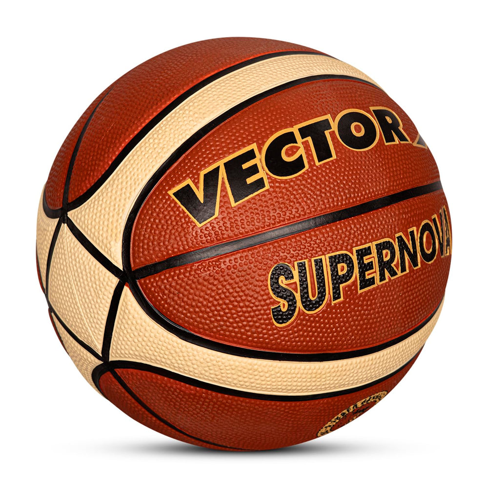 Vector X Supernova 14 Panel Rubber Basketball (Brick Brown) | All-Weather Indoor & Outdoor Basketball
