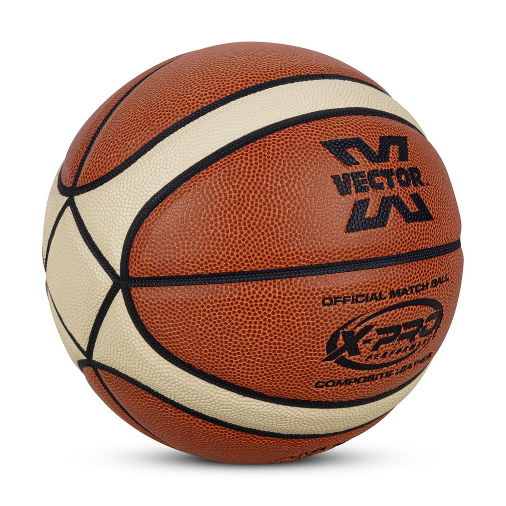 Vector X X-Pro 14 Panel Premium PU Basketball (Brown/Dual Tone) | Official BFI Approved Match & Training Basketball