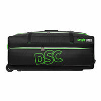 DSC Spliit 2002 Wheelie Cricket Kit Bag | Large Cricket Equipment Bag with Wheels | Padded Bat Pockets, Shoe Pocket | Black/Green