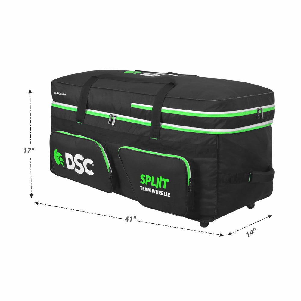 DSC Spliit Team Wheelie Cricket Kit Bag | Large Cricket Equipment Bag with Tractor Wheels | Padded Bat Pockets, Shoe Section